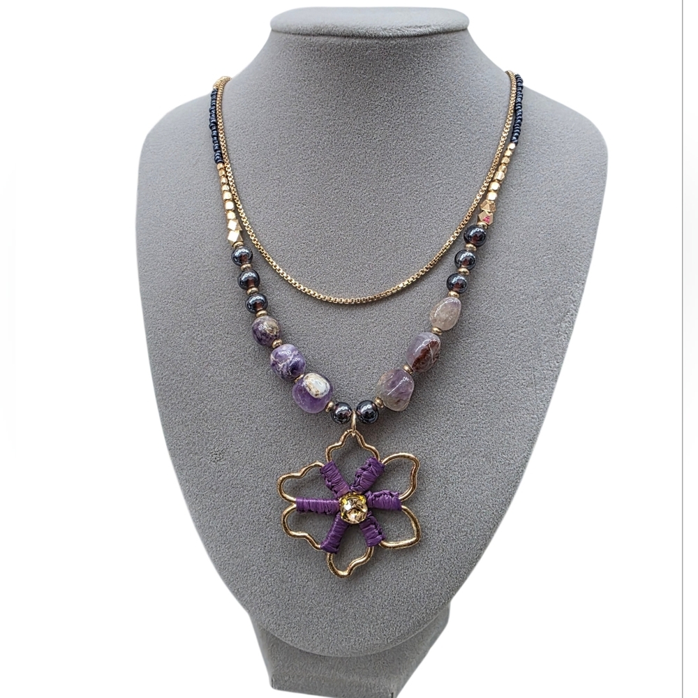 Myra Bag Amethyst Flower Blossom Pendant Necklace By Myra